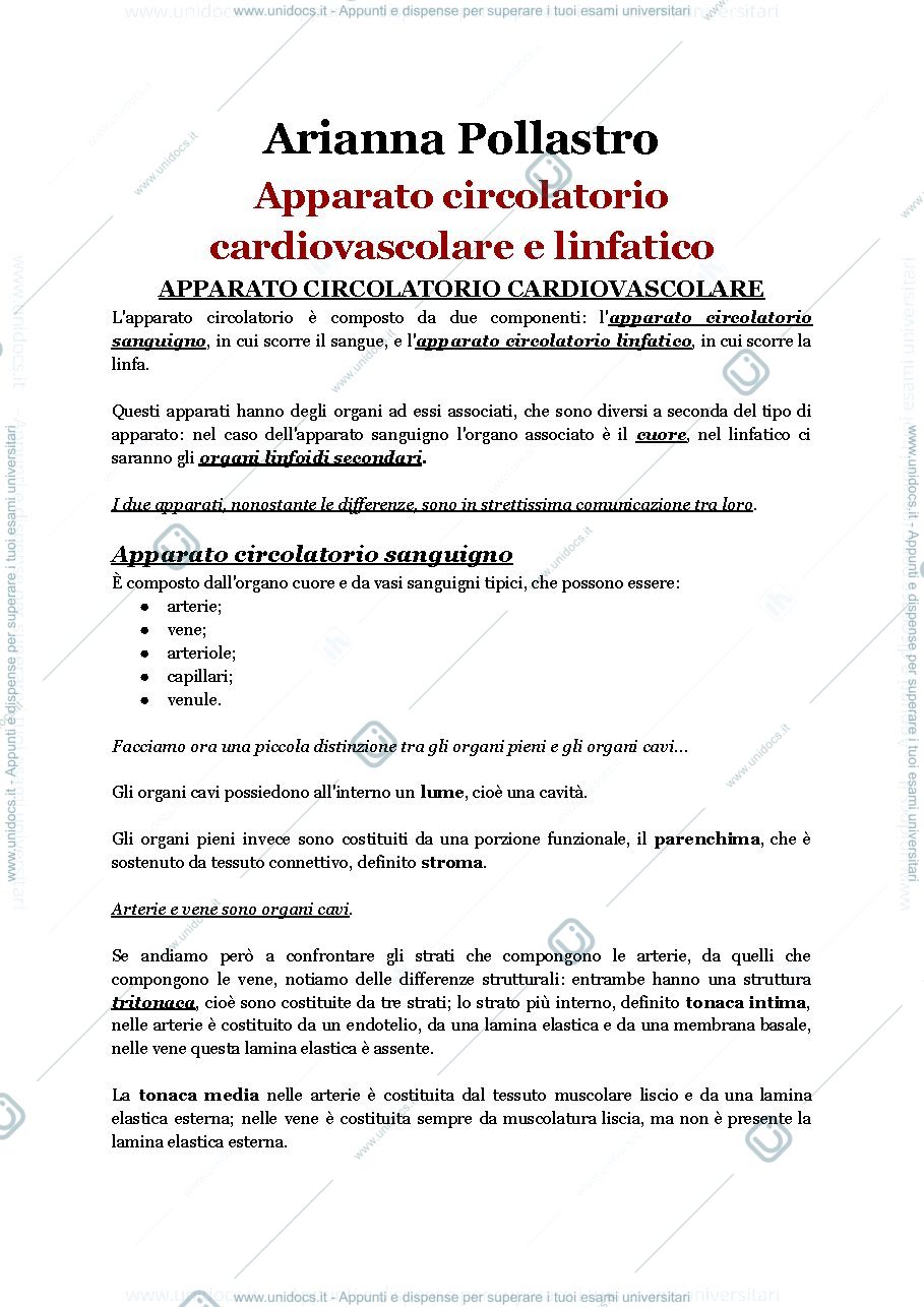 Anteprima pagina 1 — Apparato circolatorio