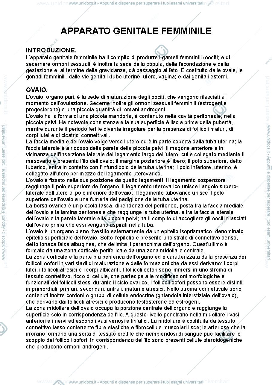Anteprima pagina 1 — Anatomia umana - apparato genitale femminile