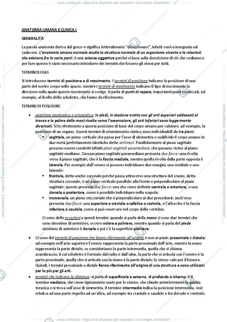 Anteprima pagina 1 — sbobine delle lezioni sull'apparato locomotore