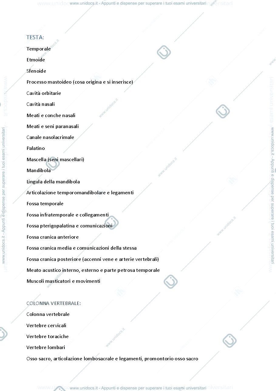 Anteprima pagina 1 — Domande anatomia I