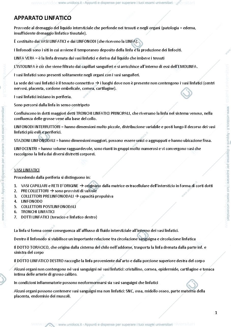 Anteprima pagina 1 — Apparato linfatico
