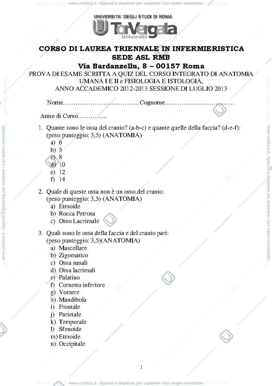 Anteprima pagina 1 — Quiz anatomia esame