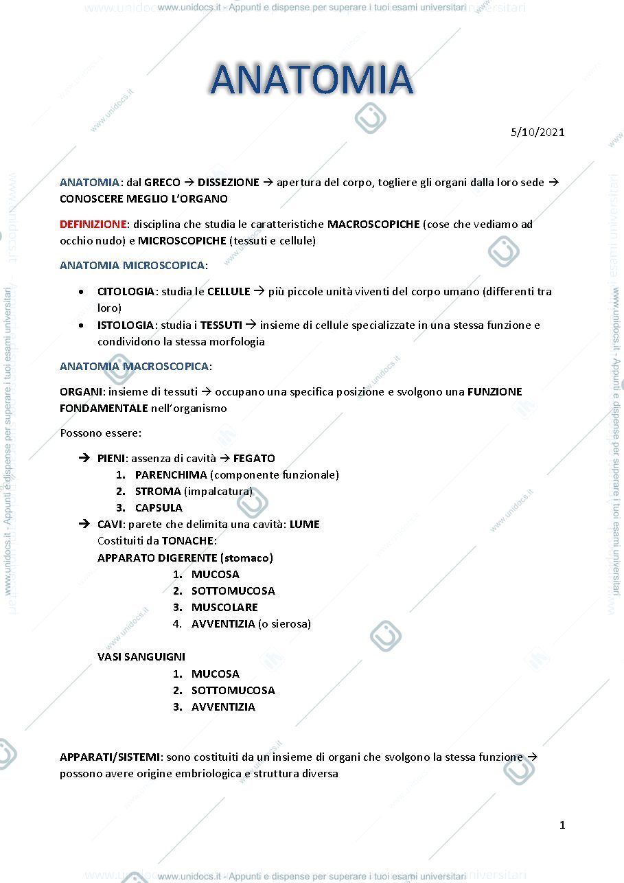 Anteprima pagina 1 — Anatomia Umana