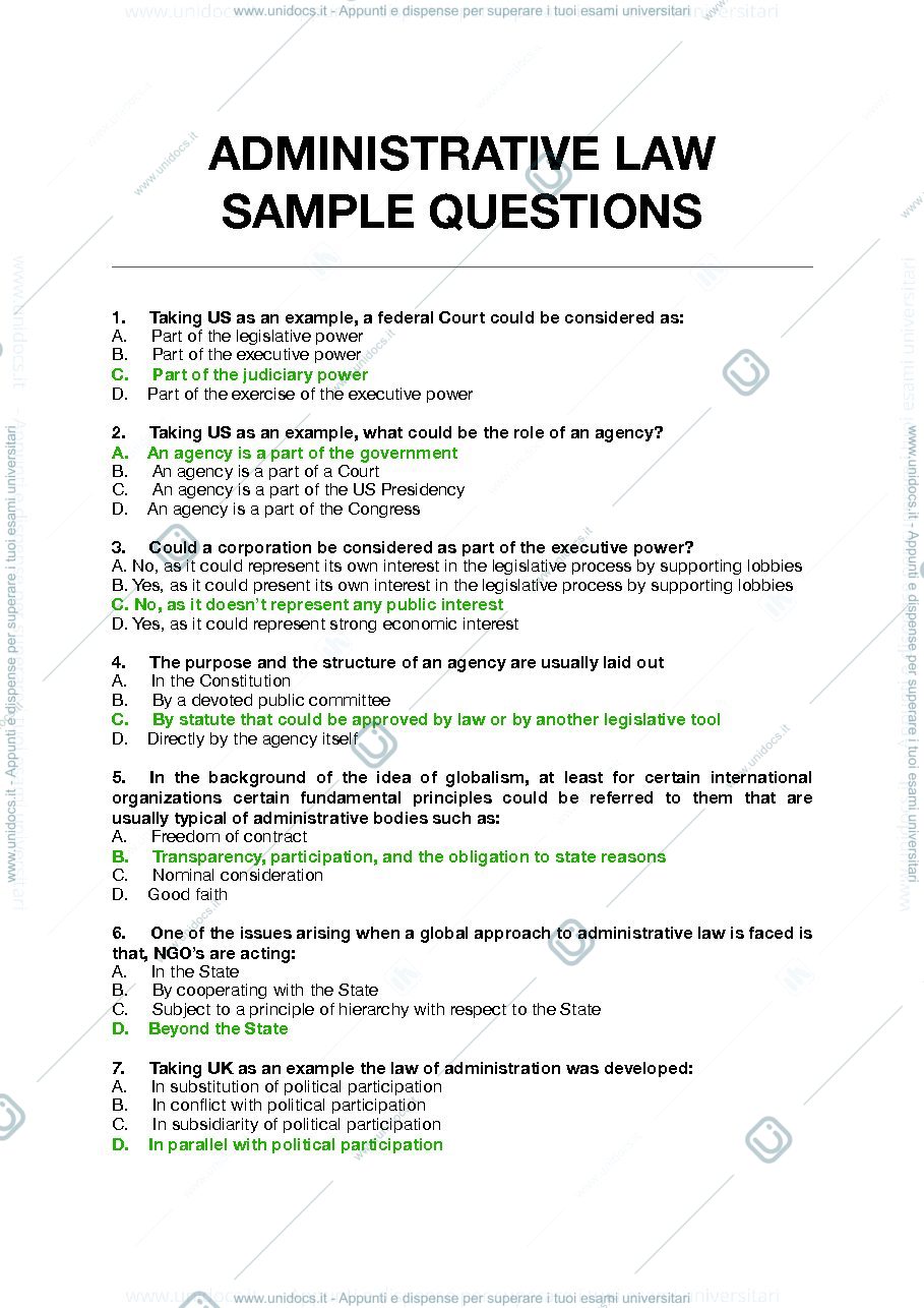 Anteprima pagina 1 — ADMINISTRATIVE LAW
SAMPLE QUESTIONS
