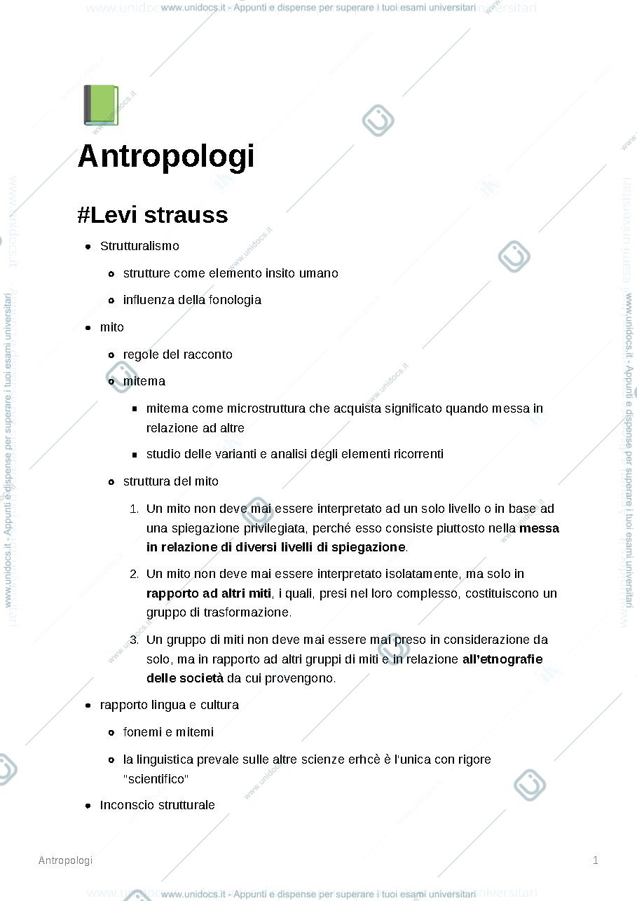 Anteprima pagina 1 — RIassunto principali a antropologi trattati nel corso