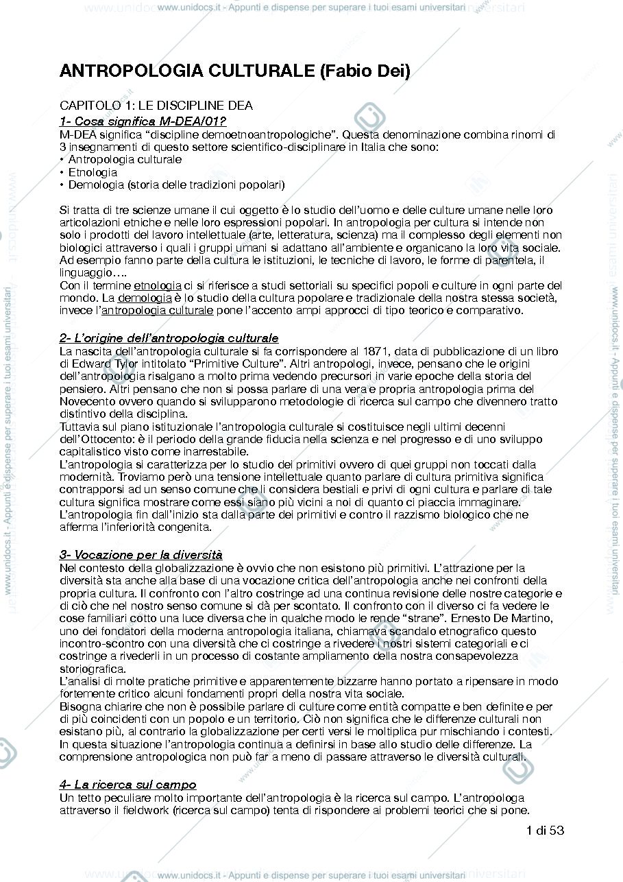 Anteprima pagina 1 — Antropologia culturale (Fabio Dei)