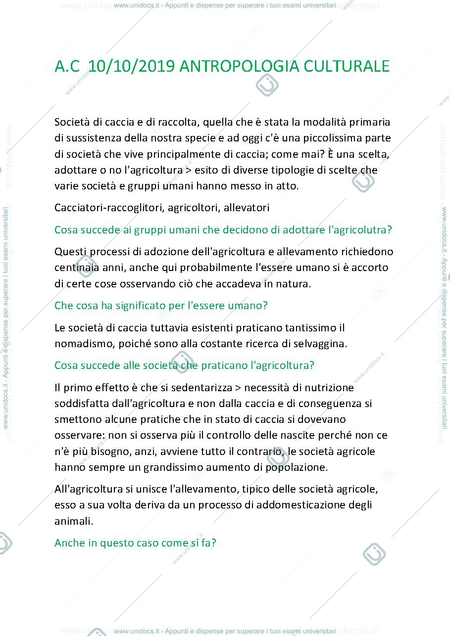 Anteprima pagina 1 — 2 lezione di antropologia culturale 