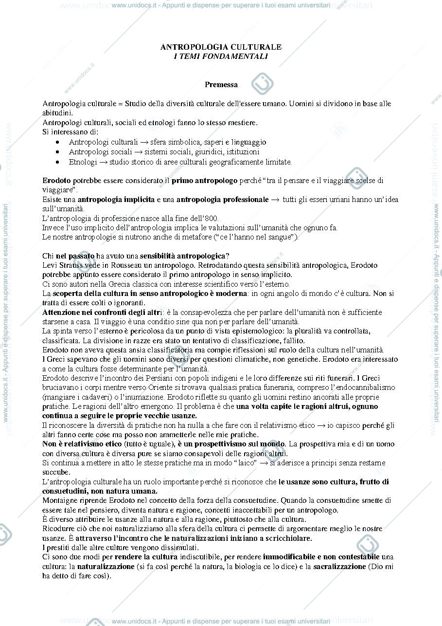 Anteprima pagina 1 — Antropologia Culturale I temi fondamentali
