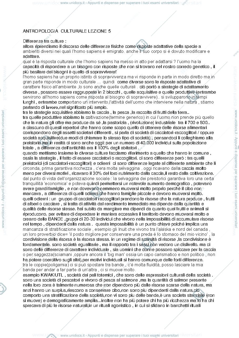 Anteprima pagina 1 — antropologia lezione 5