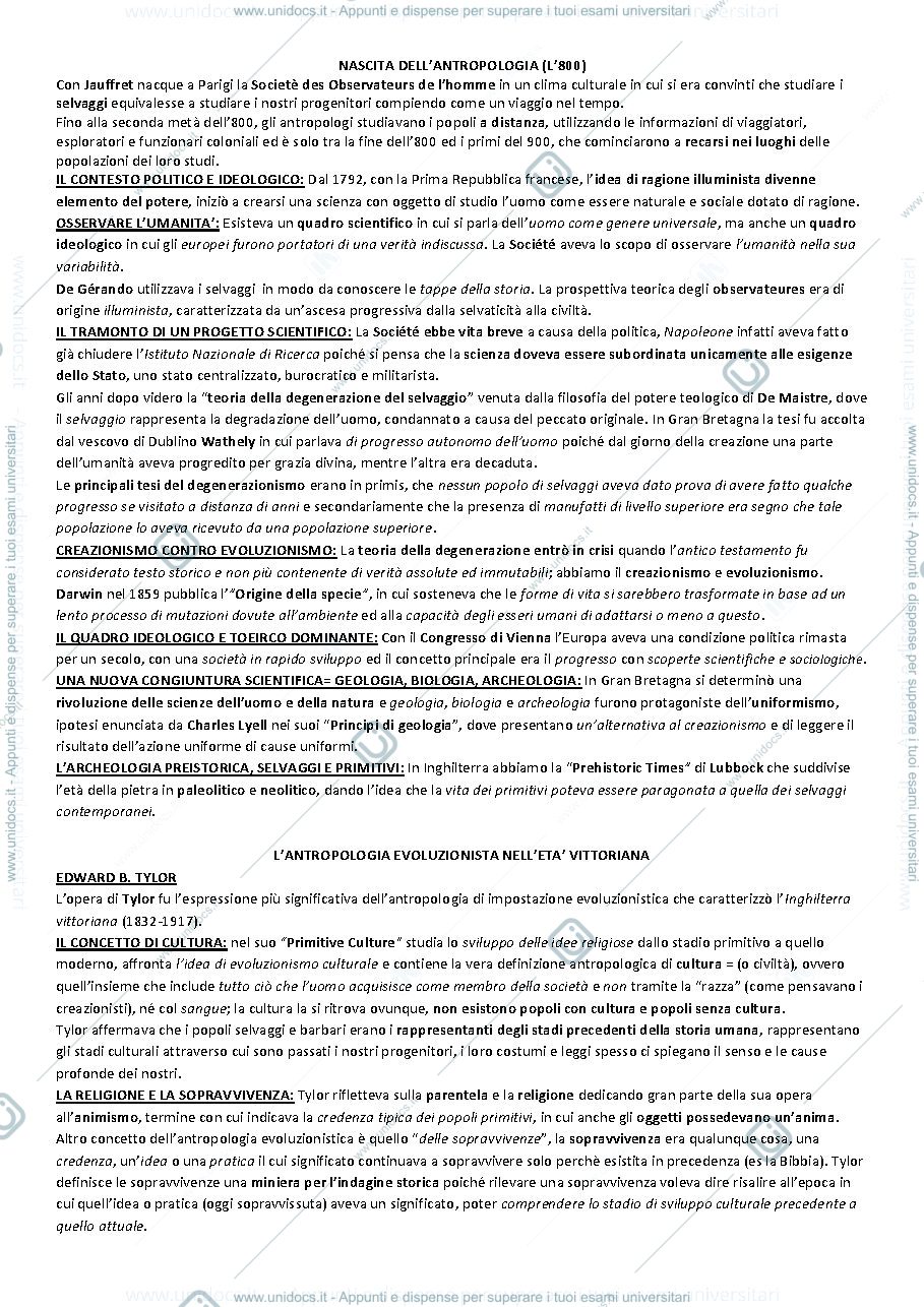 Anteprima pagina 1 — STORIA DELL’ANTROPOLOGIA E ANTROPOLOGIA CULTURALE