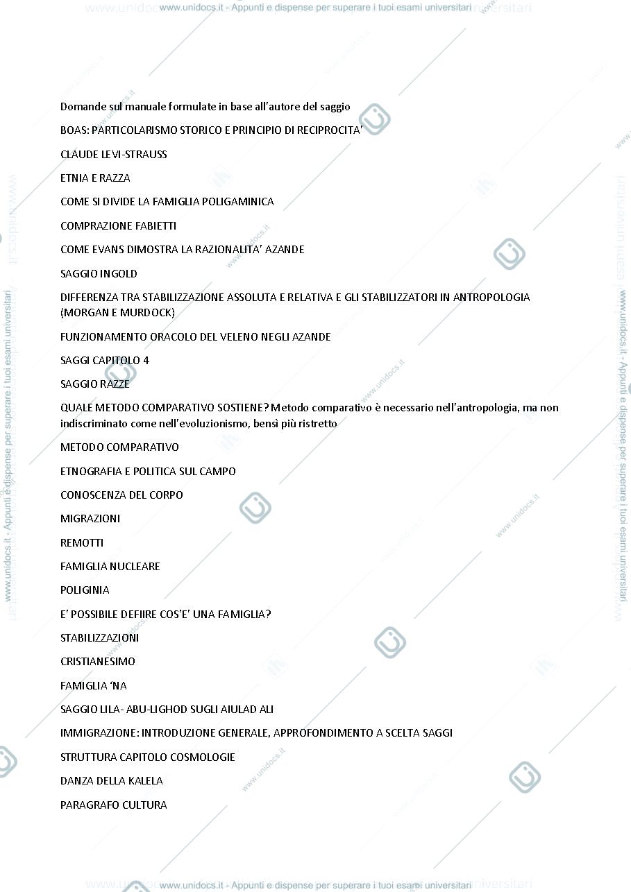 Anteprima pagina 1 — Domande antropologia culturale