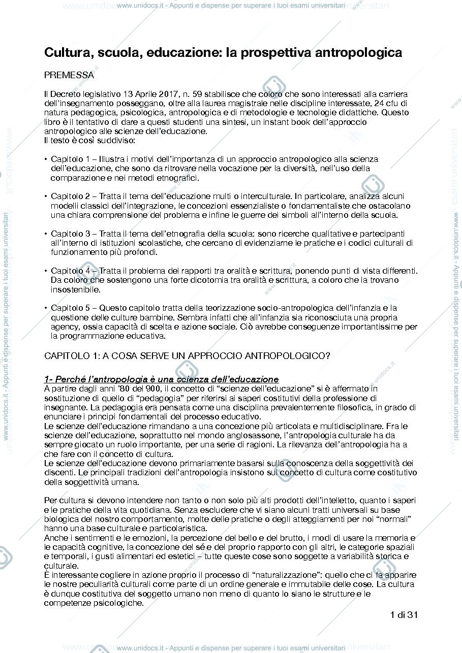 Anteprima pagina 1 — Cultura, scuola, educazione - la prospettiva antropologica (Fabio Dei)