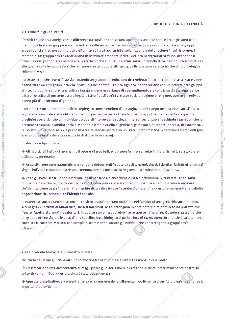 Anteprima pagina 1 — Riassunti dettagliati Kottak - Capitolo 7 