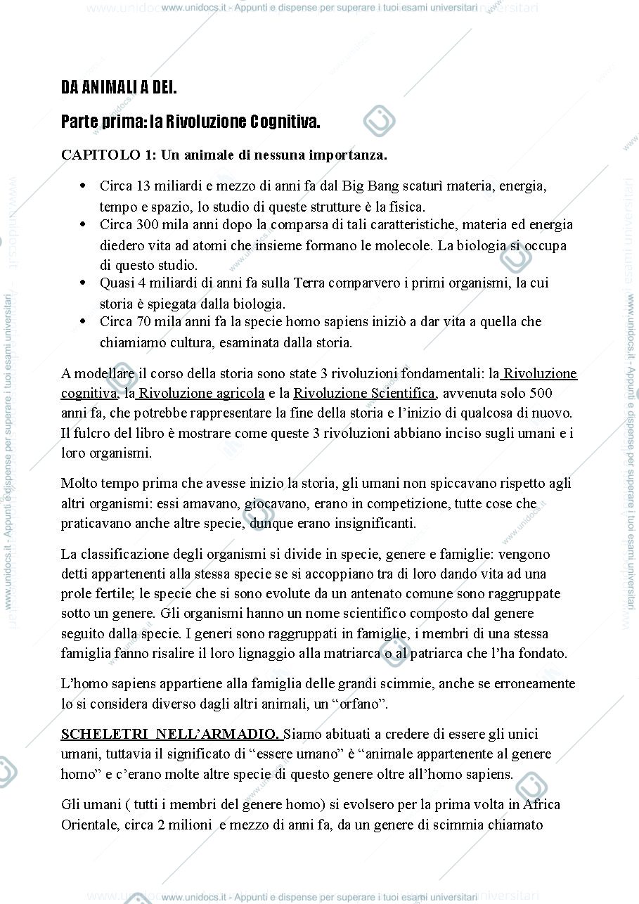 Anteprima pagina 1 — Riassunto: yuval Noah harari. da animali a dei