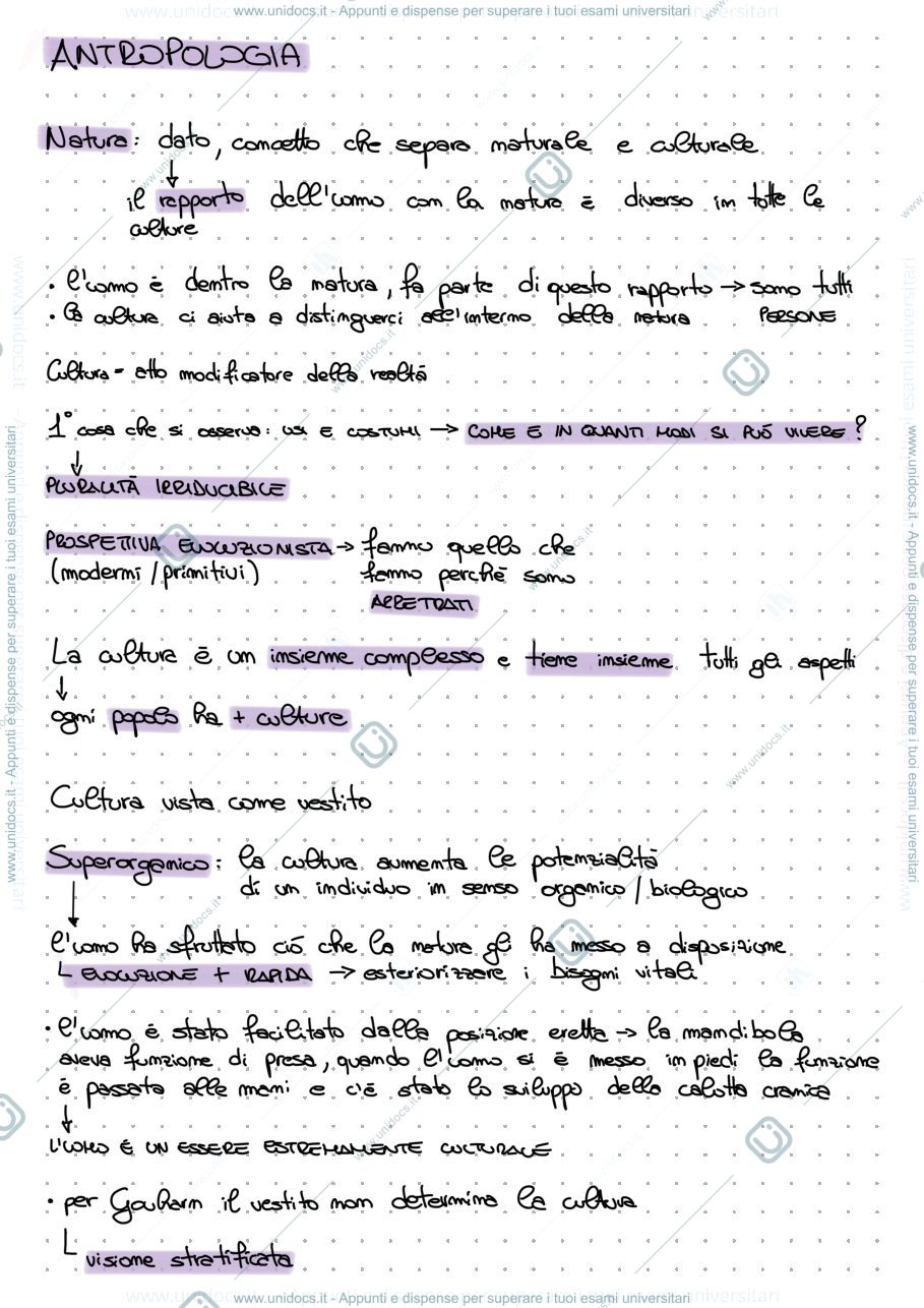 Anteprima pagina 1 — Cultura e natura - appunti