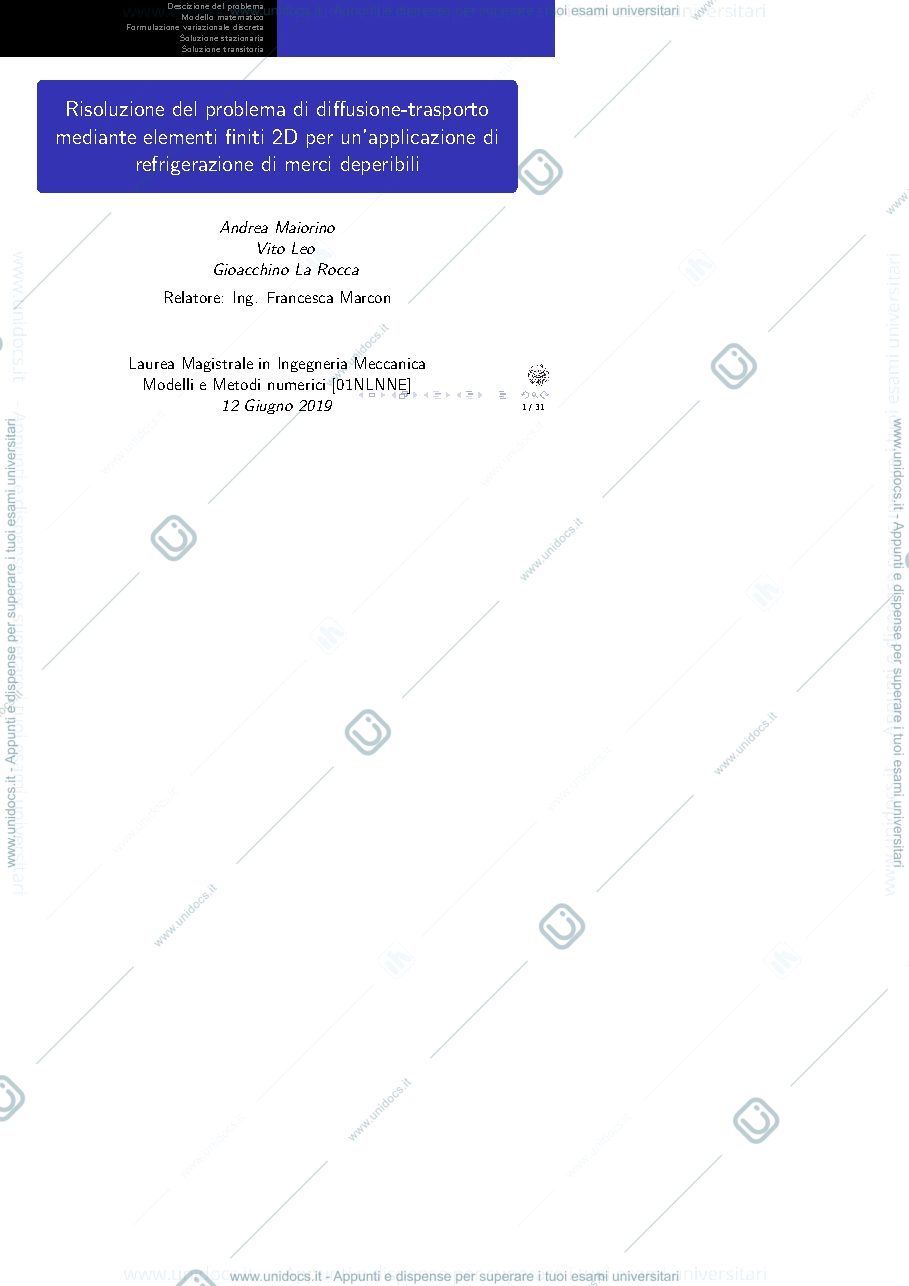 Anteprima pagina 1 — Presentazione del progetto di Modelli e metodi numerici