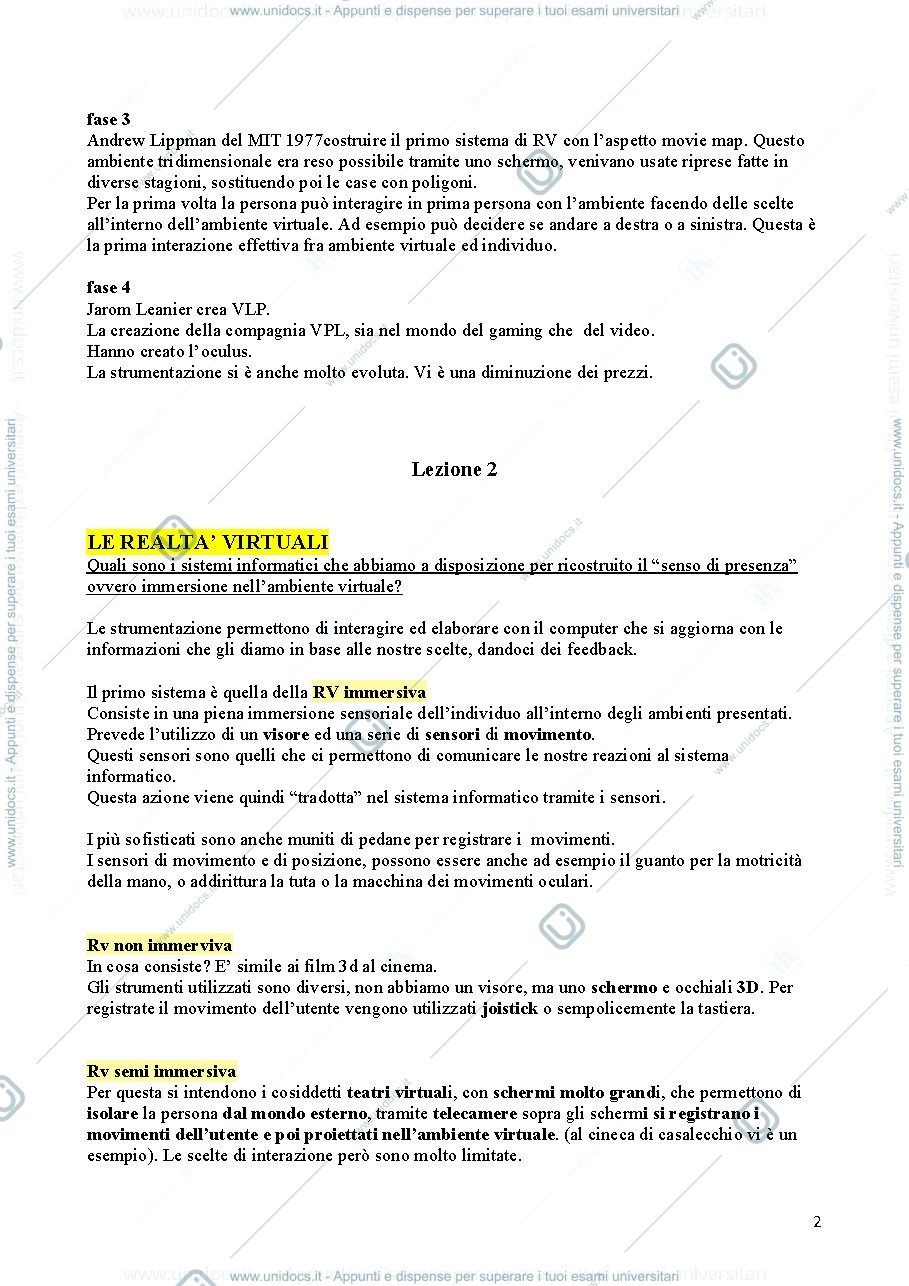 Anteprima pagina 2 — Appunti esame Applicazioni realtà virtuale 2020