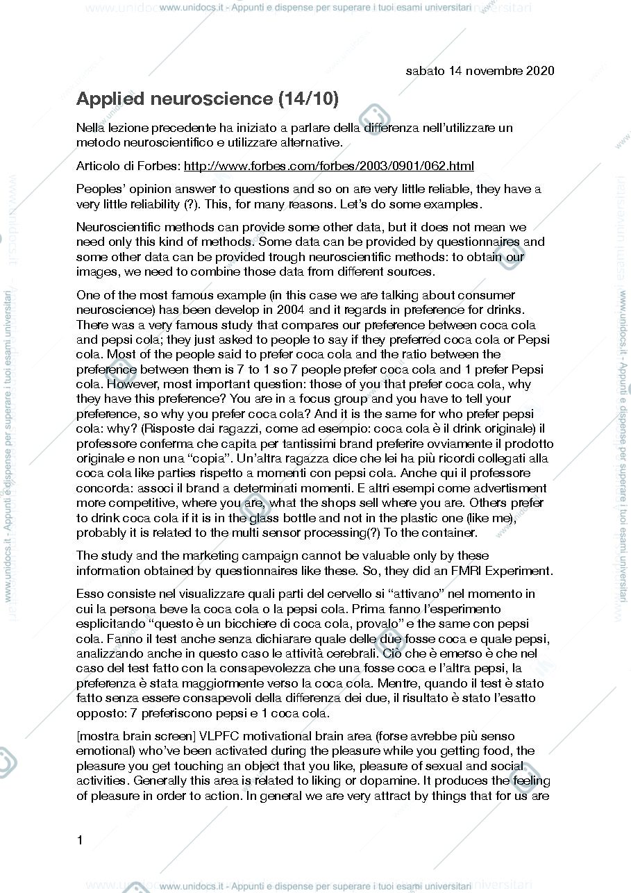 Anteprima pagina 1 — Applied neuroscience - Gallace (2020/21)