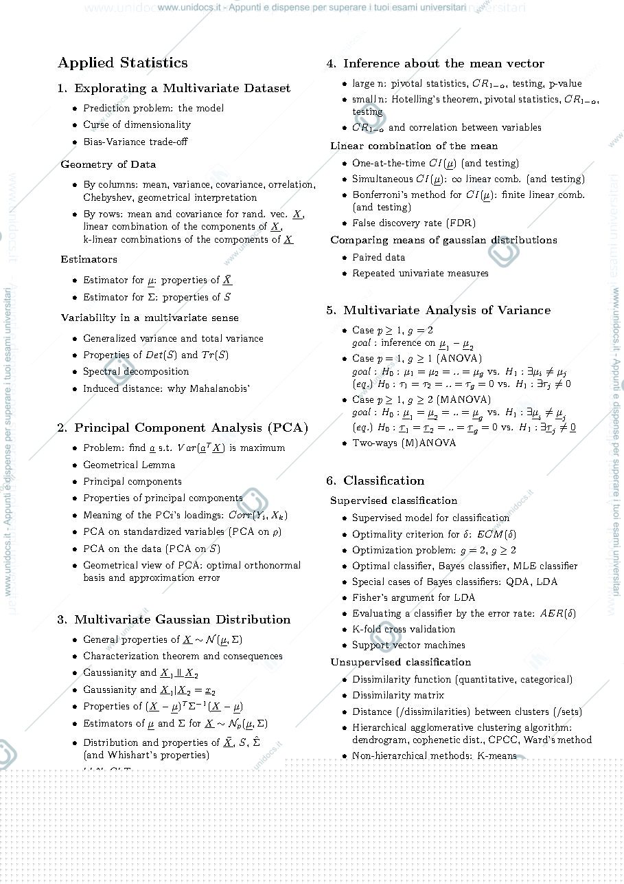 Anteprima pagina 1 — Detailed index of arguments - Applied Statistics 2020