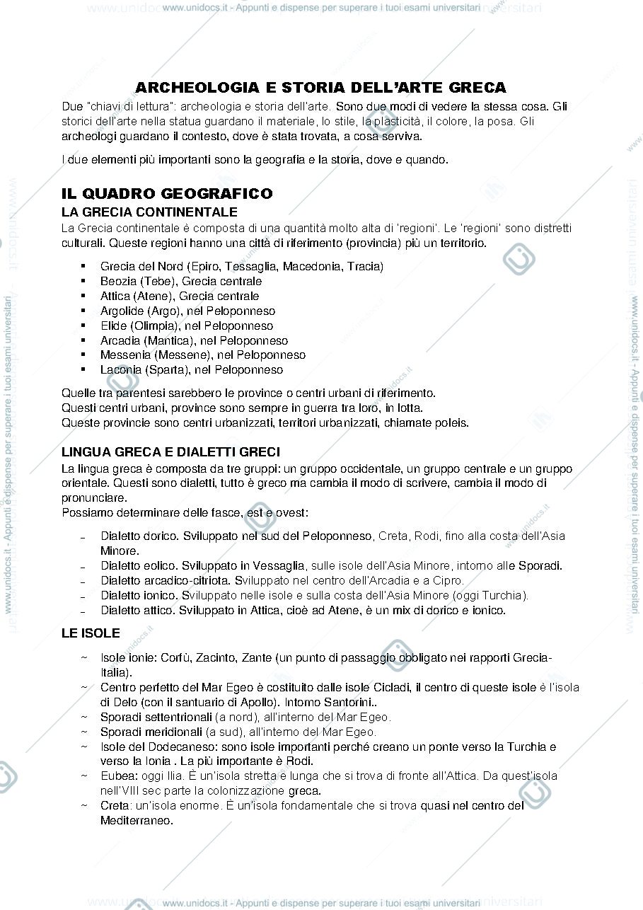 Anteprima pagina 1 — appunti delle lezioni di storia dell'arte greca