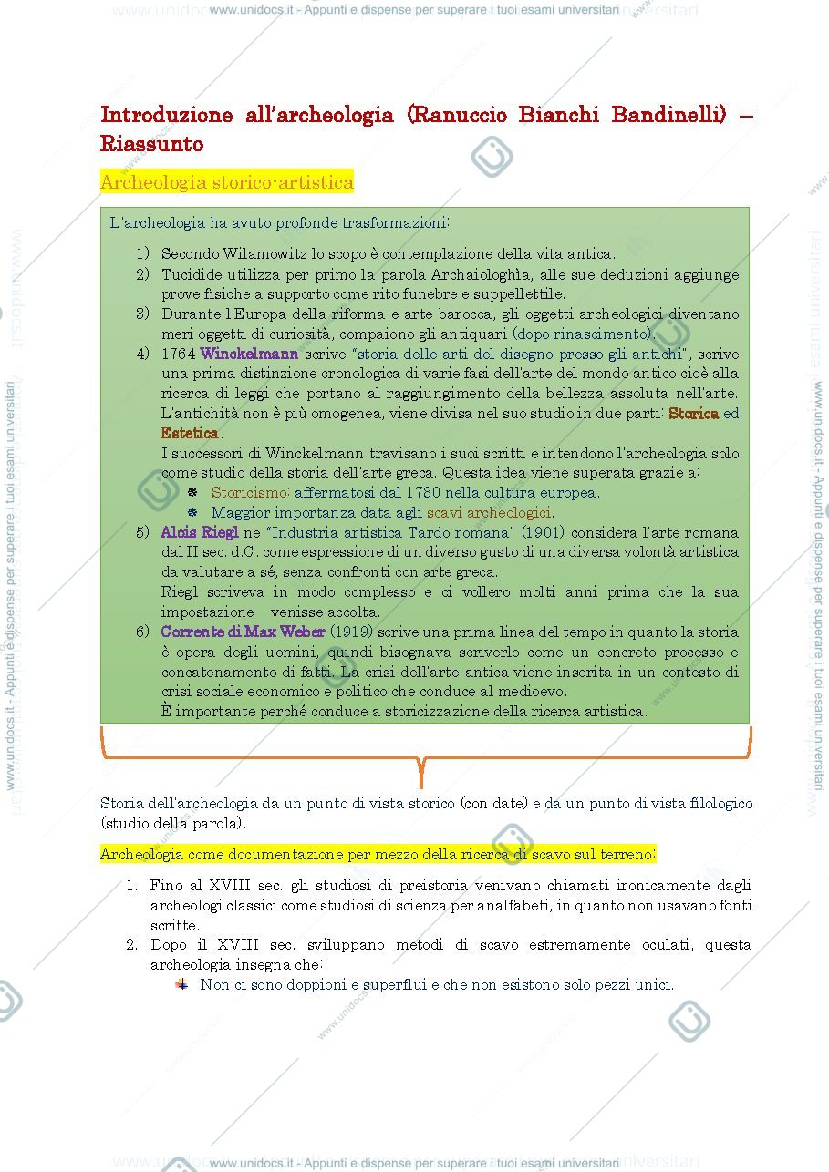 Anteprima pagina 1 — introduzione all'archeologia, riassunto ranuccio bianchi bandinelli