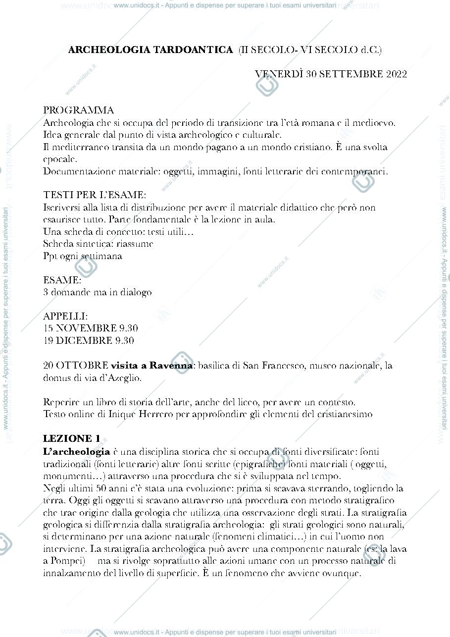 Anteprima pagina 1 — LEZIONI ARCHEOLOGIA TARDOANTICA
