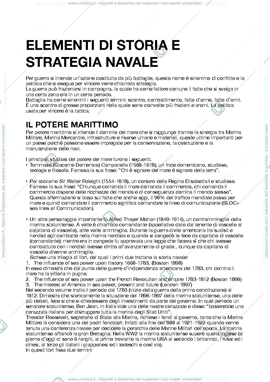 Anteprima pagina 1 — prima lezione elementi di storia e strategia navale