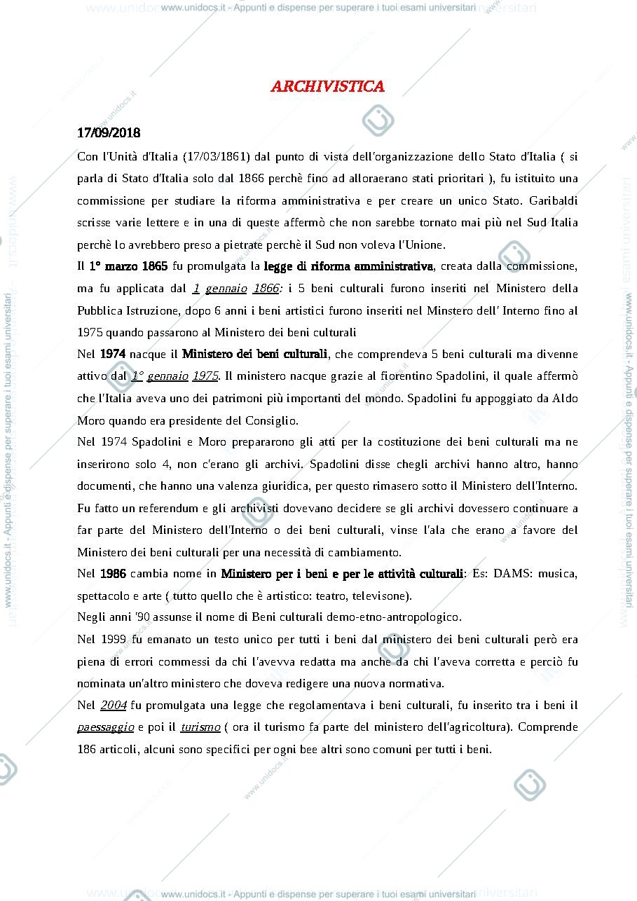 Anteprima pagina 1 — Appunti archivistica