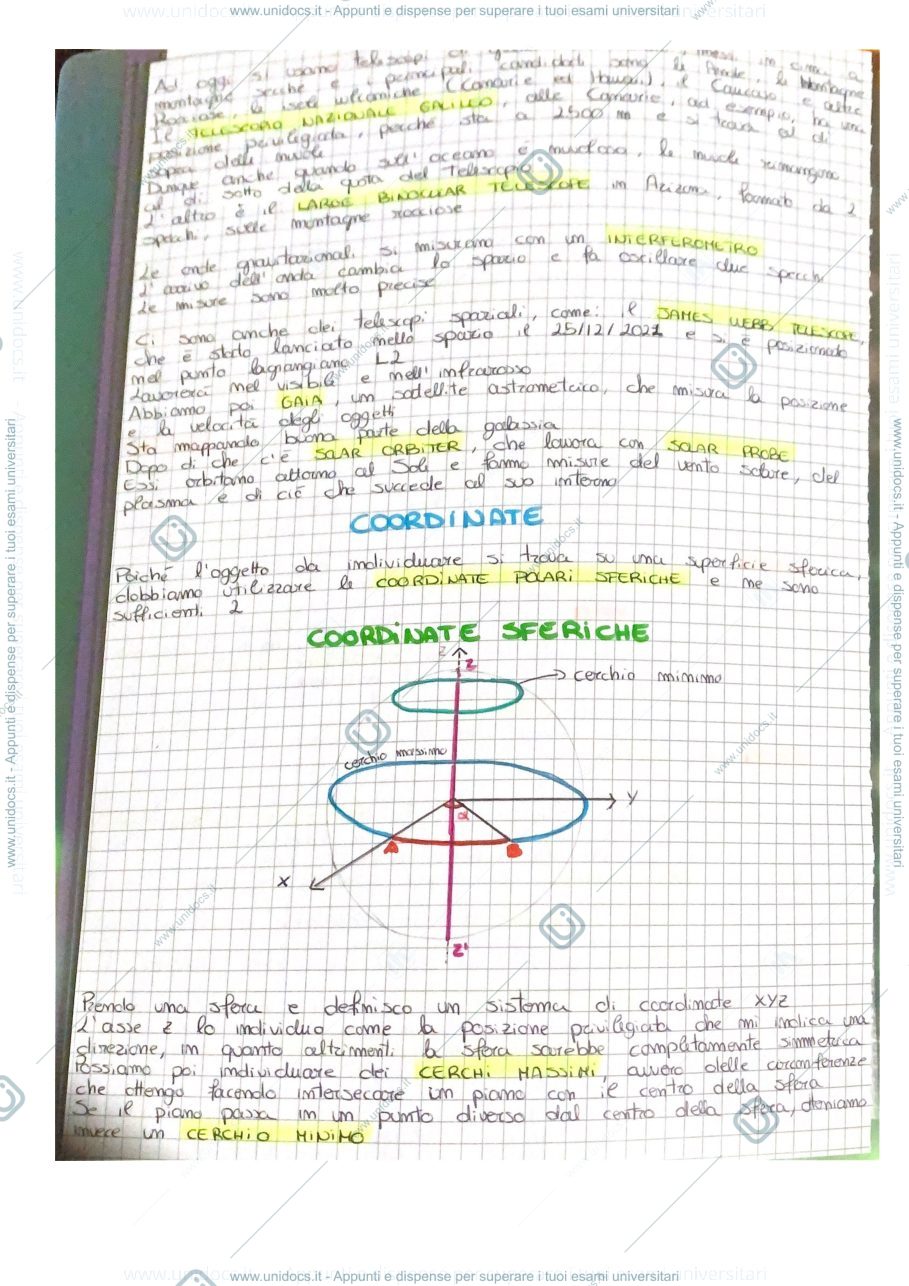 Anteprima pagina 1 — Appunti astronomia 