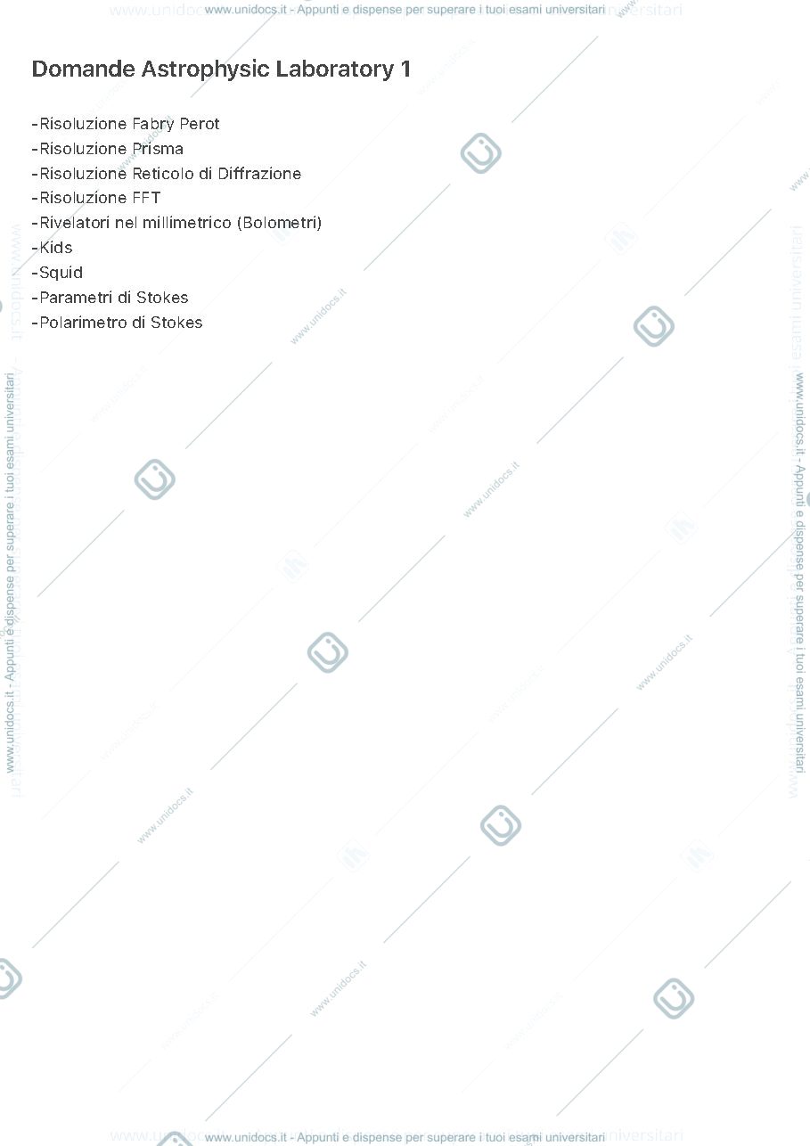 Anteprima pagina 1 — Domande Esame Astrophysics Laboratory 1