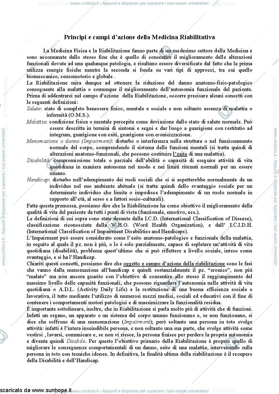 Anteprima pagina 1 — Principi e campi dazione della medicina riabilitativa