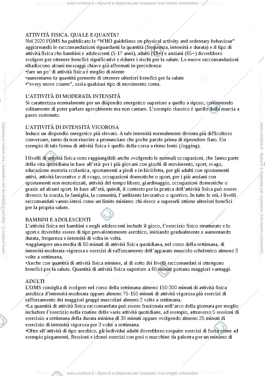 Anteprima pagina 4 — Riassunto attività motoria e nutrizione