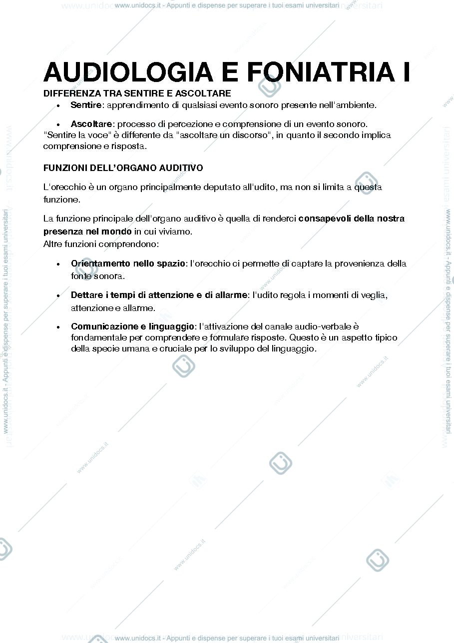 Anteprima pagina 1 — appunti esame di audiologia 