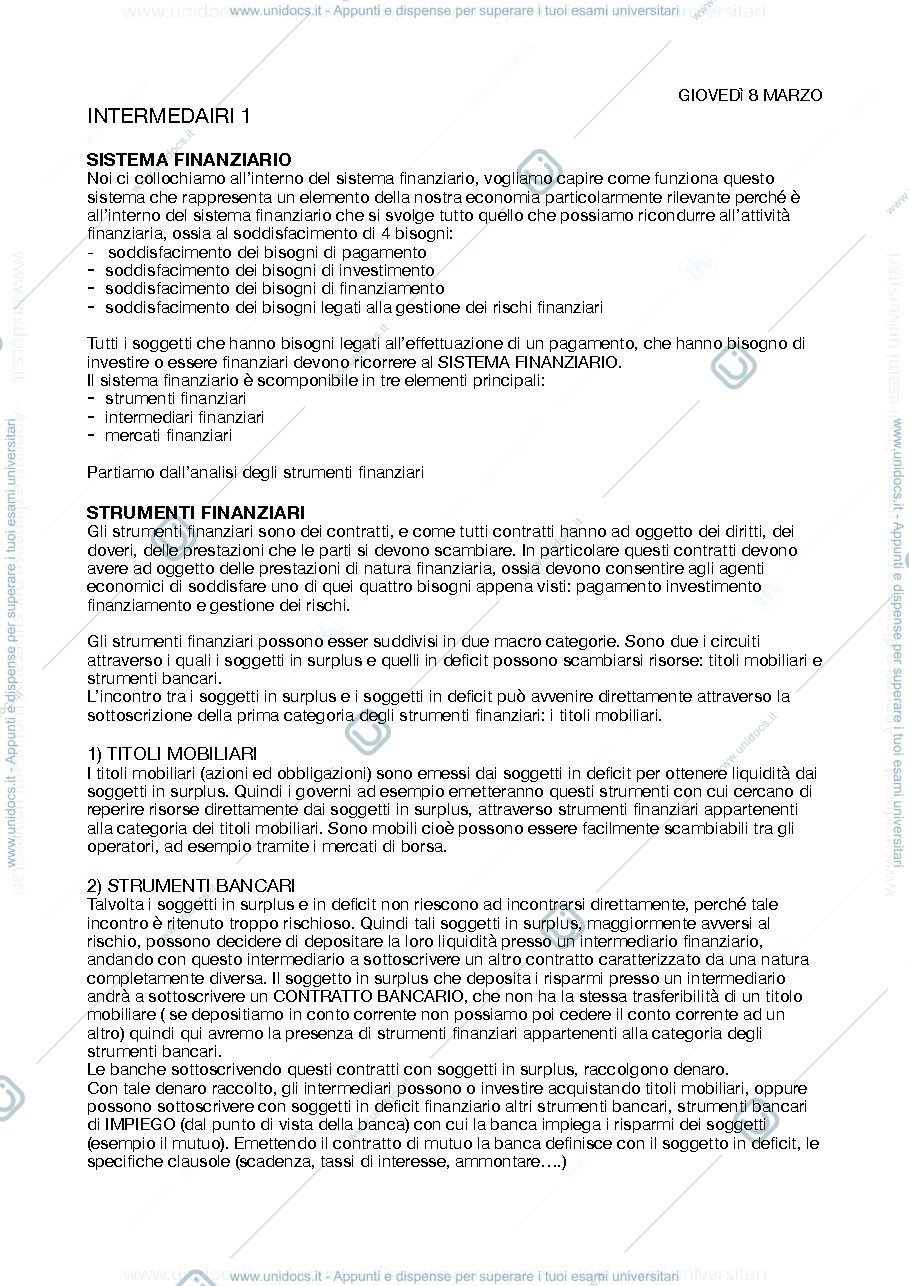 Anteprima pagina 1 — Banca e Sistema Finanziario prof Ielasi