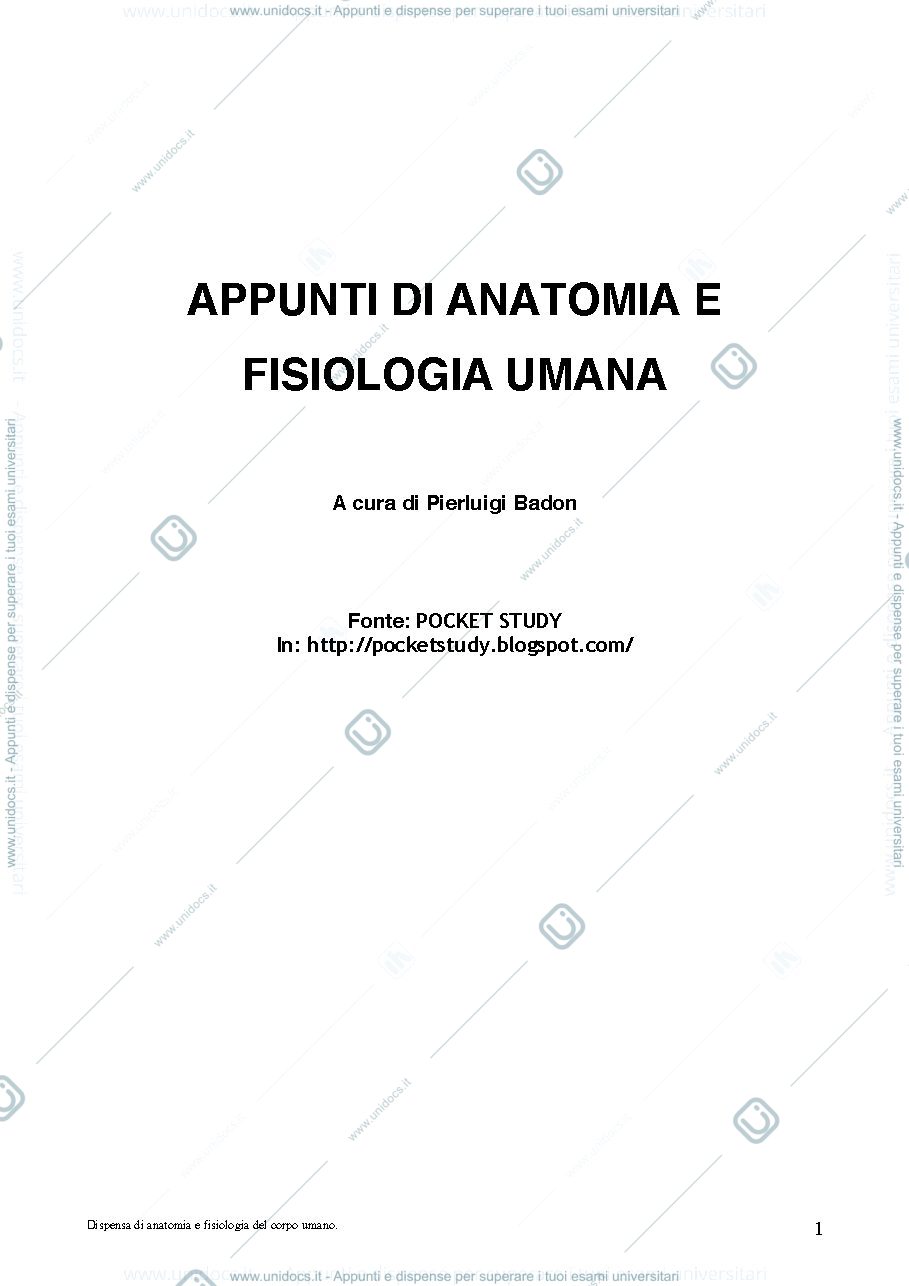 Anteprima pagina 1 — APPUNTI DI ANATOMIA E FISIOLOGIA UMANA