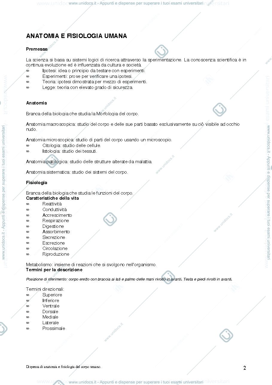 Anteprima pagina 2 — APPUNTI DI ANATOMIA E FISIOLOGIA UMANA