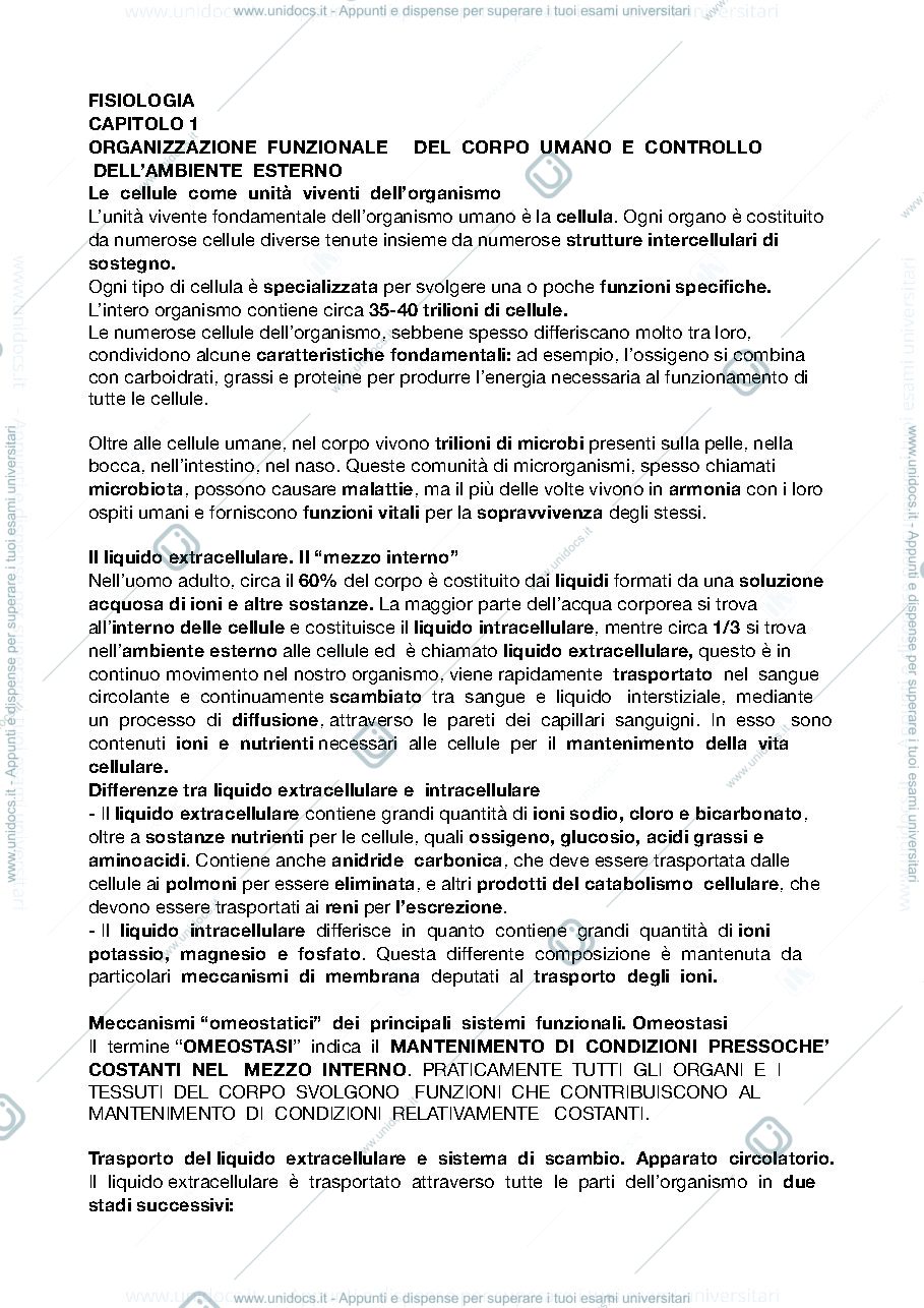 Anteprima pagina 1 — Riassunto capitoli 1-4-5-6-7-8 (Fisiologia, libro “Guyton e Hall, 14 edizione”)