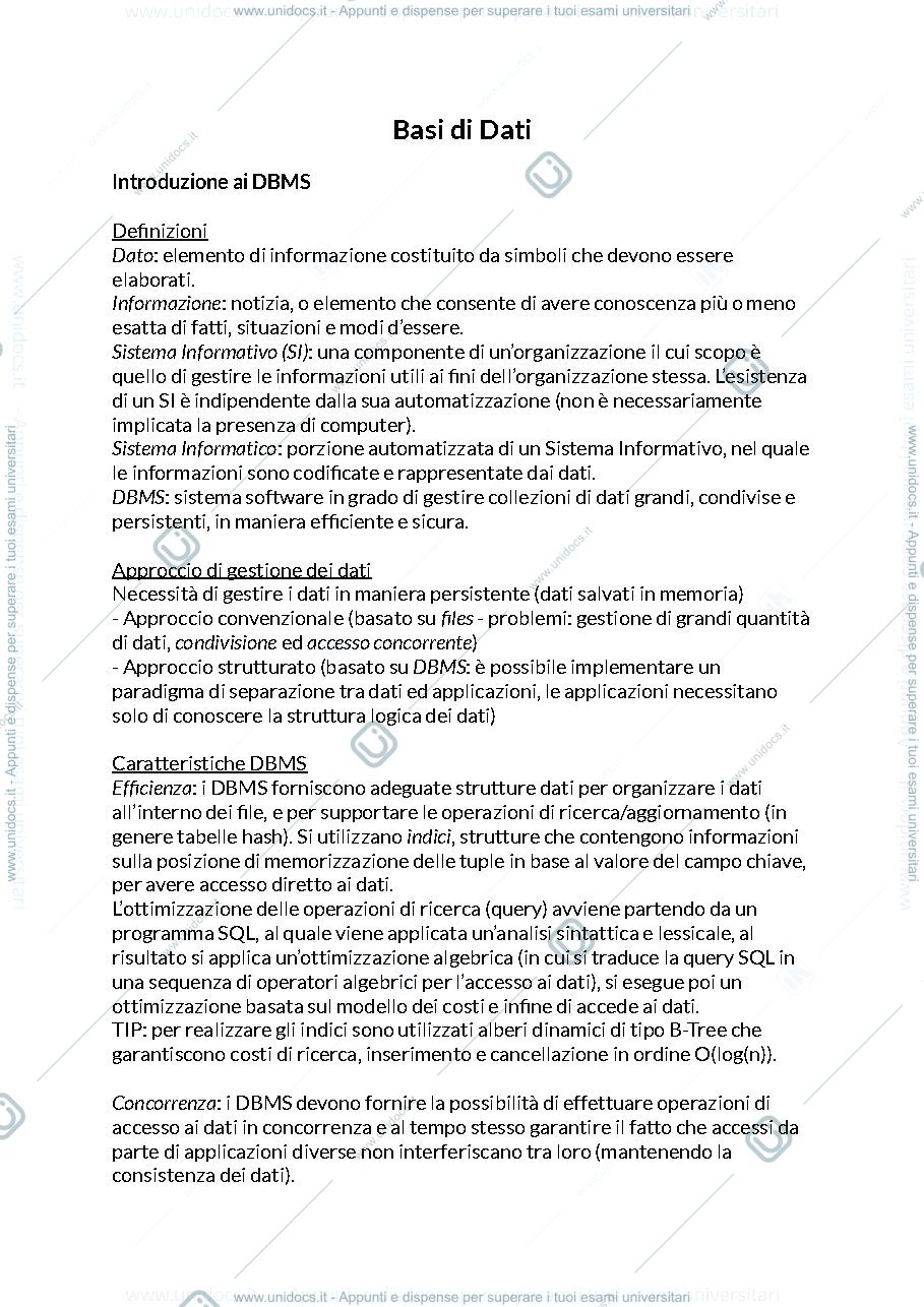 Anteprima pagina 1 — Appunti Basi di Dati