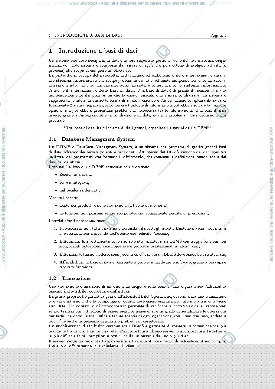 Anteprima pagina 1 — Introduzione a basi di dati