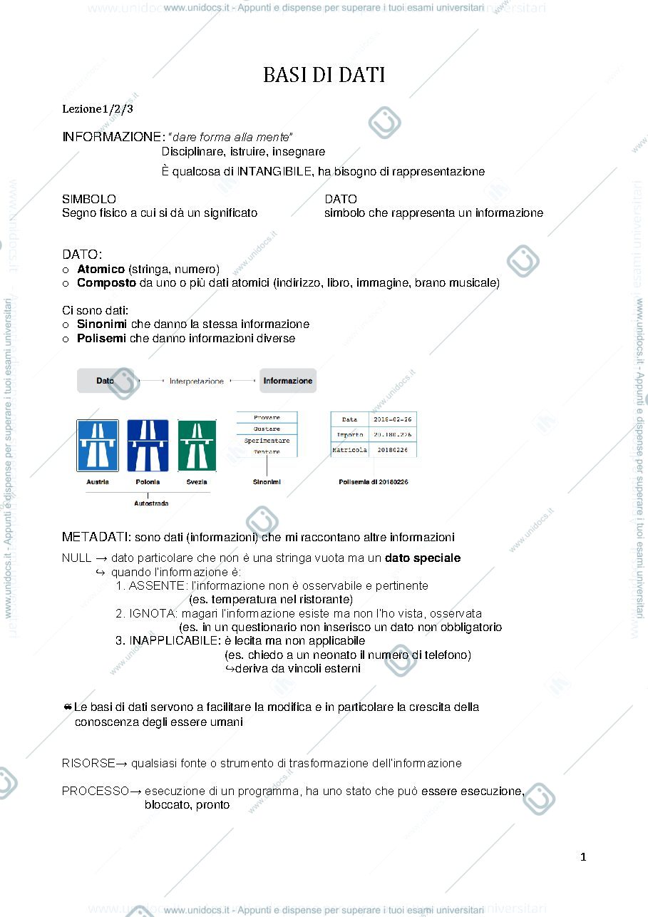 Anteprima pagina 1 — appunti basi di dati