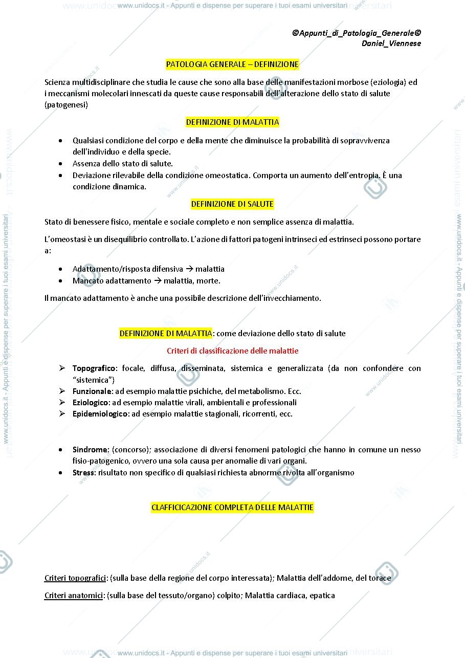 Anteprima pagina 1 — Patologia Generale