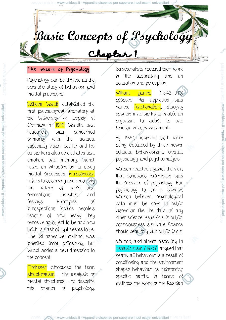 Anteprima pagina 1 — BASIC CONCEPTS OF PSYCHOLOGY (MOD.A+B)