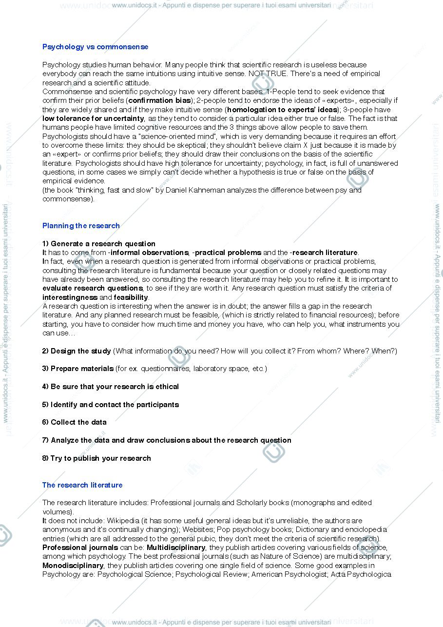 Anteprima pagina 2 — APPUNTI COMPLETI DI BASIC RESEARCH METHODS, DOCENTE M. VICOVARO
