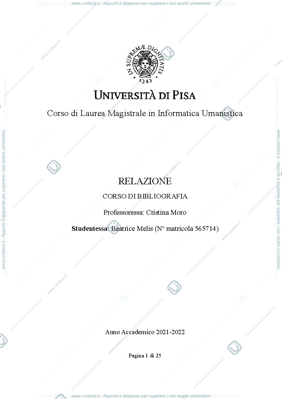 Anteprima pagina 1 — Esempio di Progetto Bibliografia