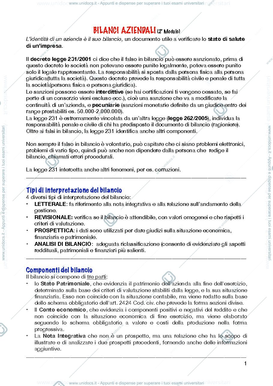 Anteprima pagina 1 — Bilanci Aziendali