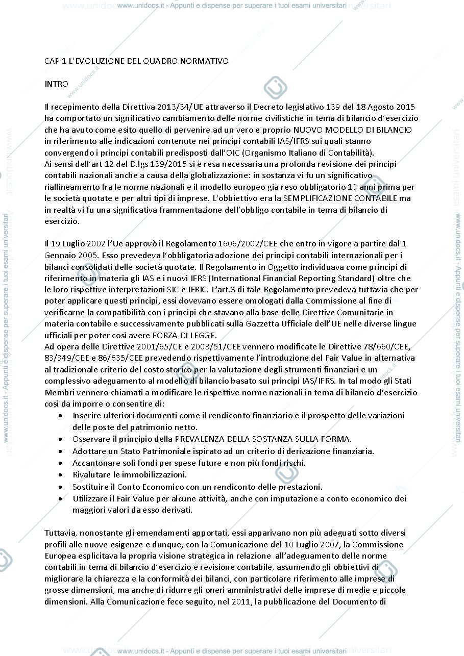 Anteprima pagina 1 — Il Bilancio d'esercizio: analisi dopo le modifiche apportate dal d.lgs 139/2015 (riassunto libro)