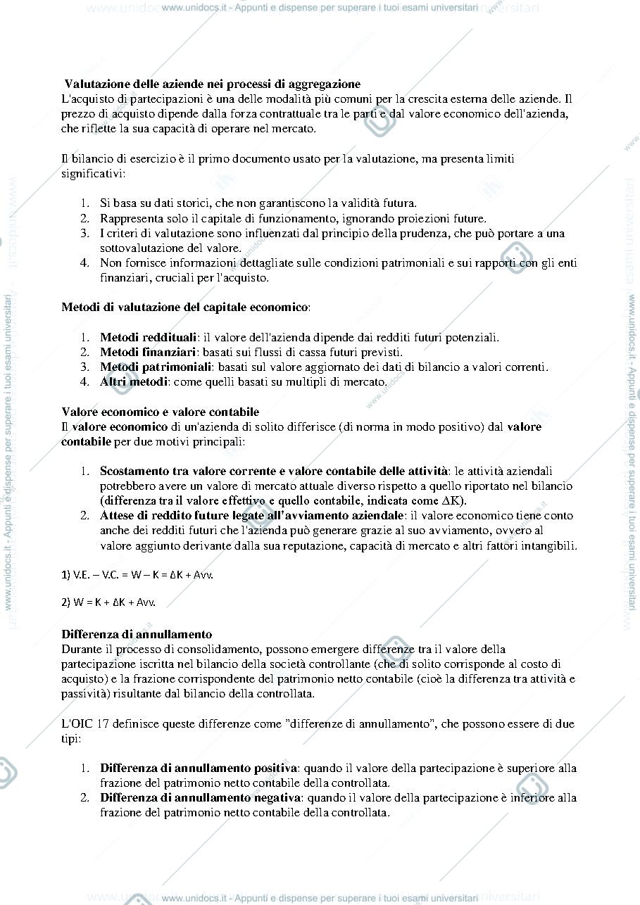 Anteprima pagina 1 — Appunti seconda parte bilancio consolidato