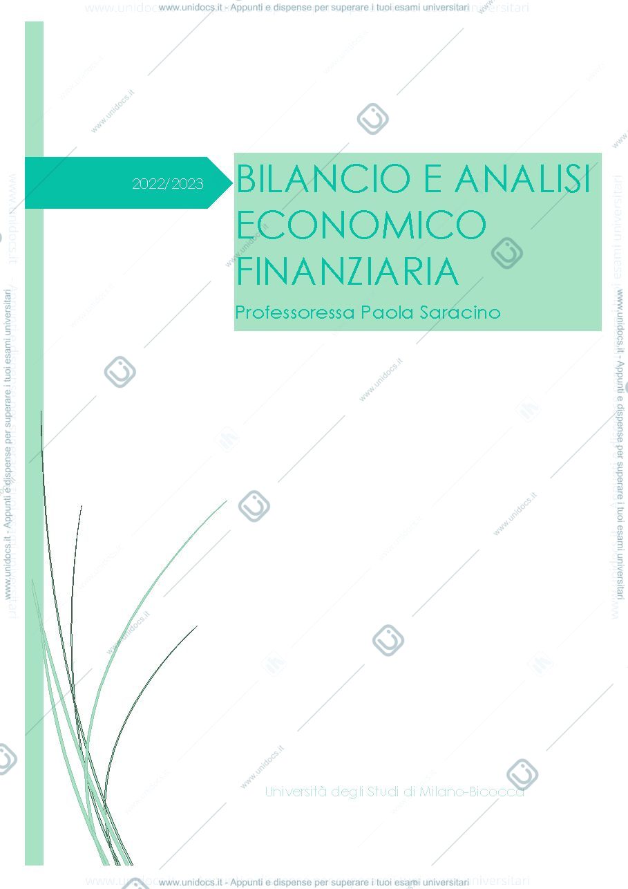 Anteprima pagina 1 — Bilancio e Analisi economico finanziaria
