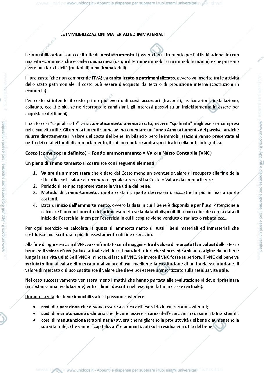 Anteprima pagina 1 — immobilizzazioni materiali ed immateriali
