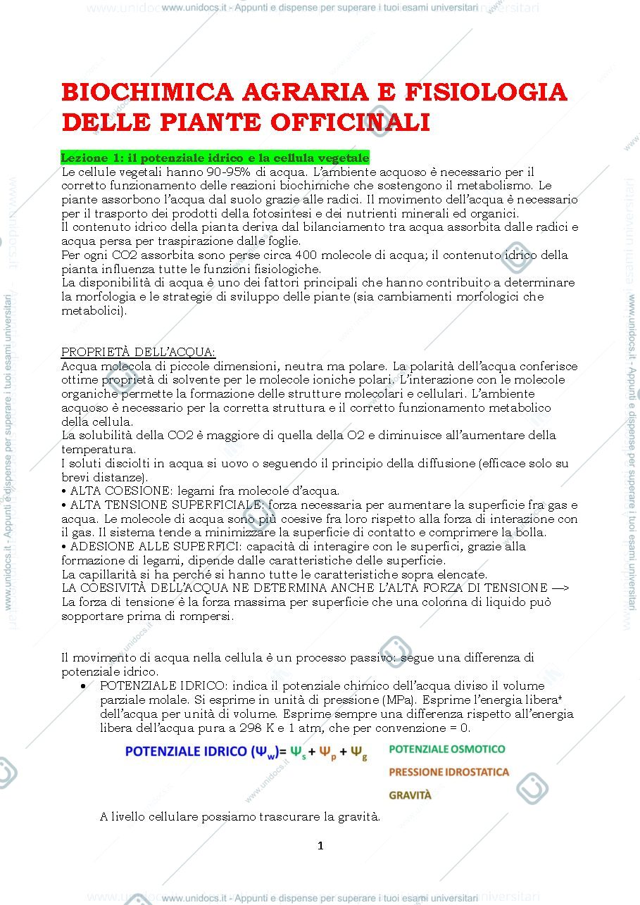 Anteprima pagina 1 — biochimica agraria e fisiologia delle piante officinali 